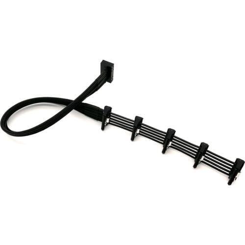 Angitu Black Sleeved SATA 15Pin Male to 5x Female With Latch Power Extension Cable