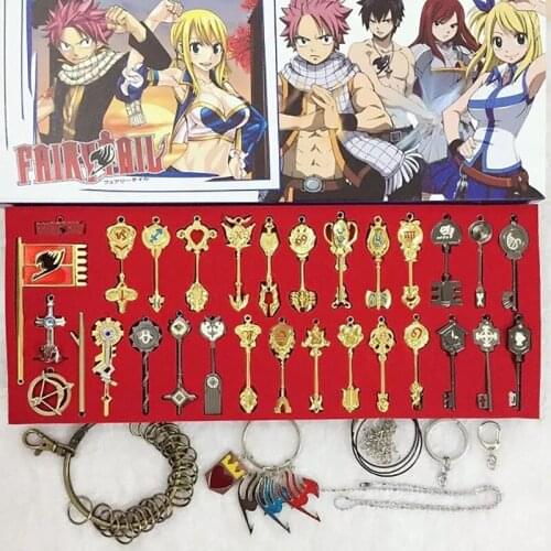 Anime Fairy Tail Cosplay Lucy Heart Celestial Spirit Gate Key Chain Necklace Pendant Metal Keys Accessories Gift 28pcs