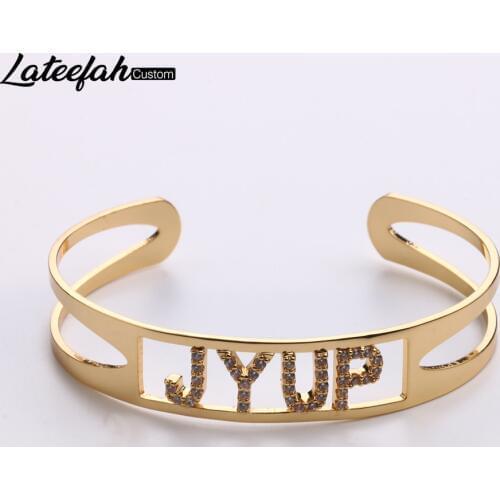 Lateefah Custom Name ID Bar Bracelet Gold Cubic Zirconl Initial Charm Bracelets For Women Personalize Jewelry Best Friends Gift