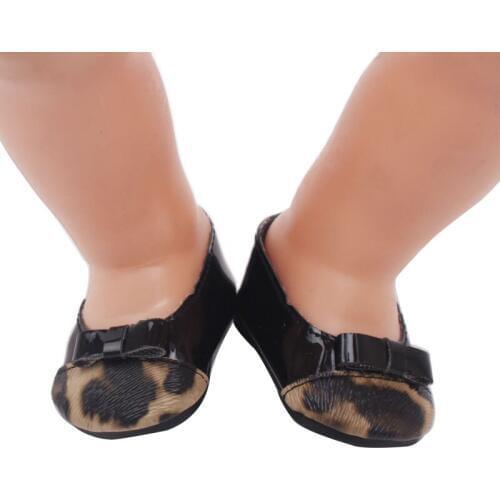 Black round head shoes with shallow mouth are suitable for 43 cm baby dolls and 18 inch girl doll shoes accessories g38