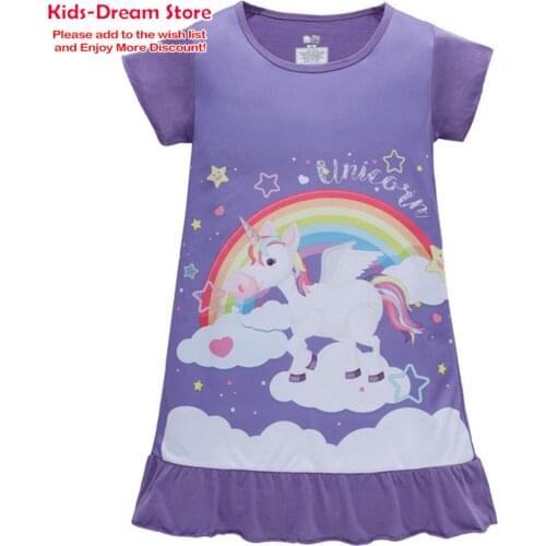 Kids Cartoon Unicorn Nightdress Little Teen Girl Pajamas Dresses Children Summer Nightgown Home Clothes Kids Sleepwear