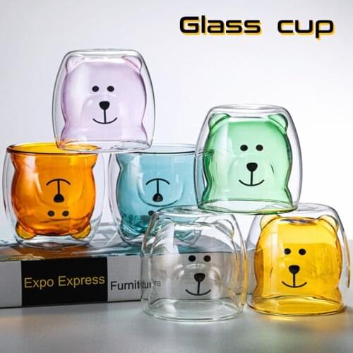 Double Glass Bear Cup Coffee Mug Drinkware Wine Tea Juice Transparent Heat-resistant Double-layer Wall Glass Whiskey Kawaii Cups