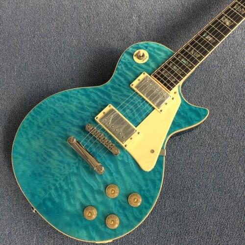 Ebony fingerboard Blue burst electric guitar, Solid mahogany body ,Real Abalone inlay, tone-pro bridge Free shipping