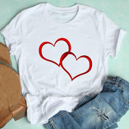 Female Tee Top Graphic T-shirt Women Short Sleeve Sweet Love Valentines Day 2021 Spring Summer Fashion Clothes Print Tshirt
