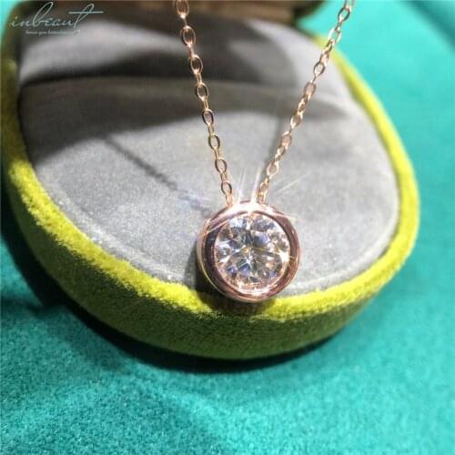 Inbeaut 925 Silver Excellent Cut 2 ct Diamond Test Past D Color Moissanite Bubble Pendant Necklace Rose Gold Moissanite Chain