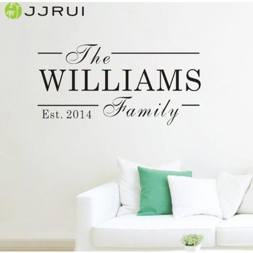 JJRUI Personalised Family Name Wall Art Quote Kitchen Bedroom Lounge Est Sticker Decal DIY Wall Stickers Home Decoration