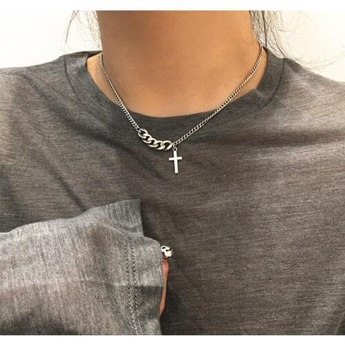 Korean Style Retro Short Stainless Steel Cross Sweater Chain Female Net Red Simple Niche Temperament Wild Couple Necklace