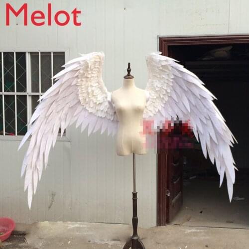 Creative White Angel Feather Wings Flexible Modeling Feather Projects Adult Model Walking Show Photographing Murals Wings Props