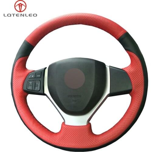 LQTENLEO Red Black Genuine Leather Car Steering Wheel Cover For Suzuki Swift 2011-2017 Vitara Celerio 2015-2019 SX4 S-CROSS 2013