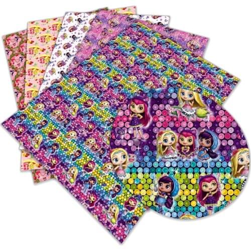 Cute Girl Cartoon Print Faux Leather DIY Sewing Material For Hair Bows Bags Garments 30 cm x 136 cm L120