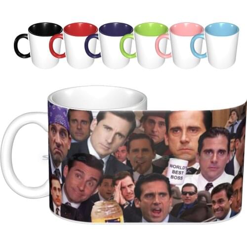 Michael Collage Ceramic Mugs Coffee Cups Milk Tea Mug The Office Collage Michael Creative Trending Vintage Gift Bottle Cup