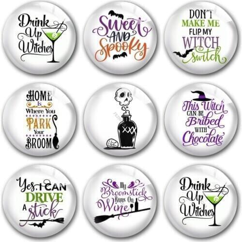 Handmade Bat broom Halloween party witch Spider Round photo glass cabochons demo flat back DIY jewlery Making findings accessory