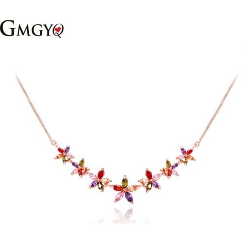 GMGYQ Zircons Fashion Hoge Kwaliteit Rose Gold Kleur Marquise gesneden Veelkleurige Cz Flower Necklace Hangers Voor Vrouwen