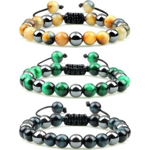 Trendy Men Bracelet Natural Stone Beads Bangle High Quality Colorful Tiger Eye Hematite Bracelets Jewelry Gift for Friend Couple