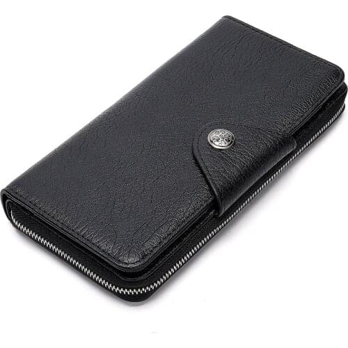 Men Black Genuine Leather Long Wallet Excellent Quality Cowhide Skin Male Fashion Hasp Purse Business Handbag Wallet Man 2021