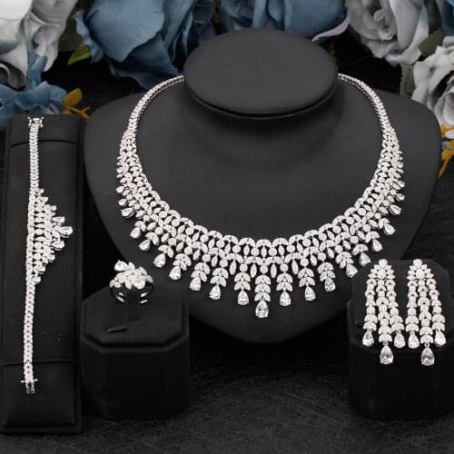 Exquisite Simple Women Jewelry Set 4 PCS Cubic Zirconia High Quality Saudi Arabia Bridal Wedding Jewellery Accessories