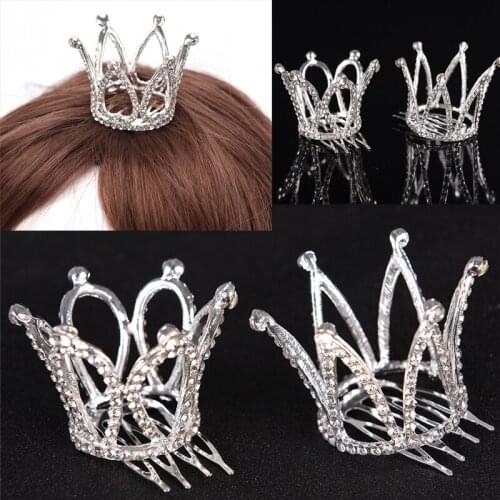 Small Girls Crown Tiara Hair Combs Clear Stone Crystal Mini Tiara Hair Accessories Jewelry