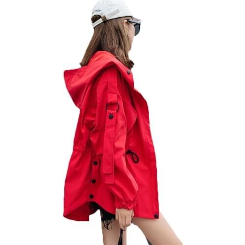 2021 New Spring Autumn Fashion Short Windbreaker Female Korean Loose BF short manchic Tooling Hooded Trench Coat For Women X308