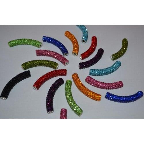 New clay blue white red black mixed multi color micro pave long bending tube crystal crystal beads h43s