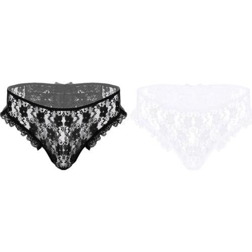 New Mens Lace Jockstraps Pouch Bowknot Exotic Sissy Lingerie Panties with Crotchless Open Crotch Butt Hole Sexy Briefs Underwear
