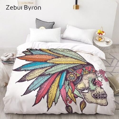3D HD Print Custom Duvet Cover,Comforter/Quilt/Blanket case Queen/King,Bedding 135/220/240/200x200,indian feather skull