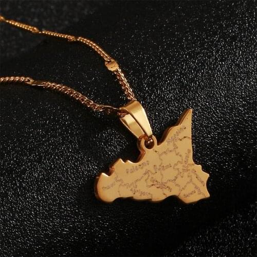 Stainless Steel Map of Sicilia Necklace Pendants Trendy Women Gold Color Jewelry