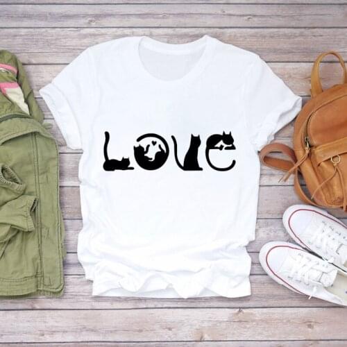 Dog Cat Paw Letter Sweet 90s Printing Animal Ladies Print Lady Womens Graphic T Top Shirt Female Tee T-Shirt Women T-shirts