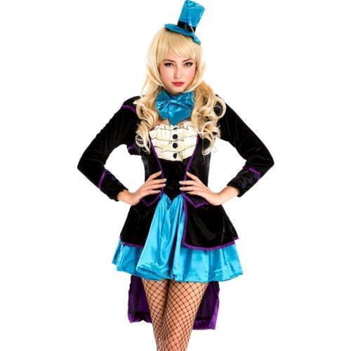 Sexy Princess Queen Cosplay Costume Women Halloween Alice in Wonderland Lolita Dress Fantasia Magician Tuxedo Costume A158648