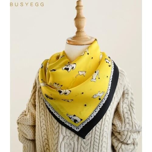 Natural silk scarf women girl 50*50 small soft squares decorative multifunctional head scarf lovely cat kerchief neck shawl wrap