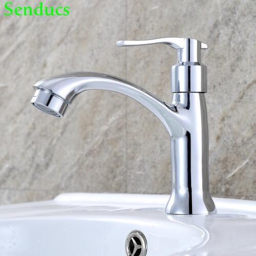 Senducs Single Cold Bathroom Faucet High Quality Plished Chrome Basin Sink Faucet Deck Mounted Cold Bathroom Basin Faucet
