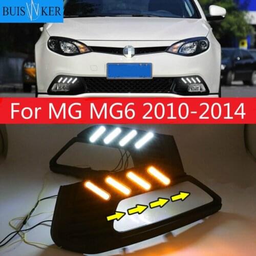 2PCS LED Daytime Running Light For MG MG6 2010-2014 White and Yellow Turn Signal Function 12V Car DRL Fog Lamp Decoration