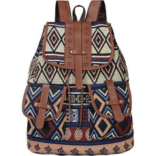 Large Multi Pockets Vintage Fashion Travel Cotton Canvas Backpack Bags Bohemian Striped Backpacks Bag Women free drop shipping