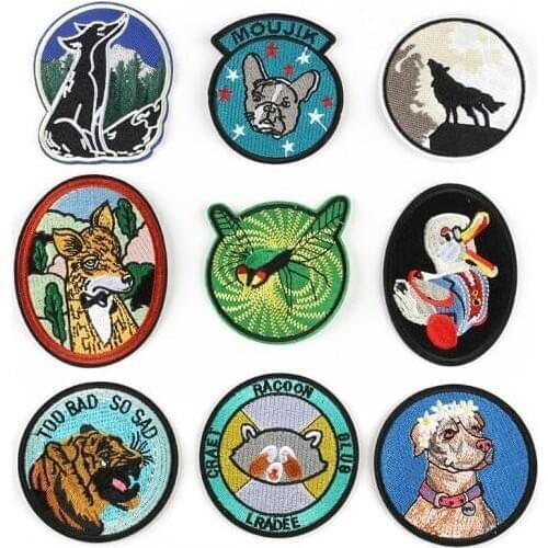 High quality embroidery round cartoon childrens animal sheep dog wolf iron patch hat shoes jeans clothes skirt sewing decal DIY