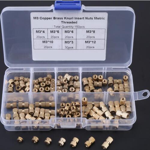 WALFRONT 150pcs/Box Brass Knurl Insert Nuts M3 Threaded Insert Screws Assortment Set Kit Industry Machinery Nut Injection Tools