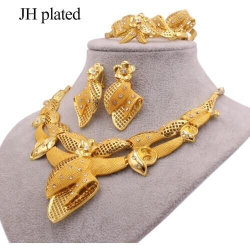 Jewelry sets new Dubai 24K Gold color Ornament for women necklace earrings bracelet ring African wedding wife gifts jewelery set