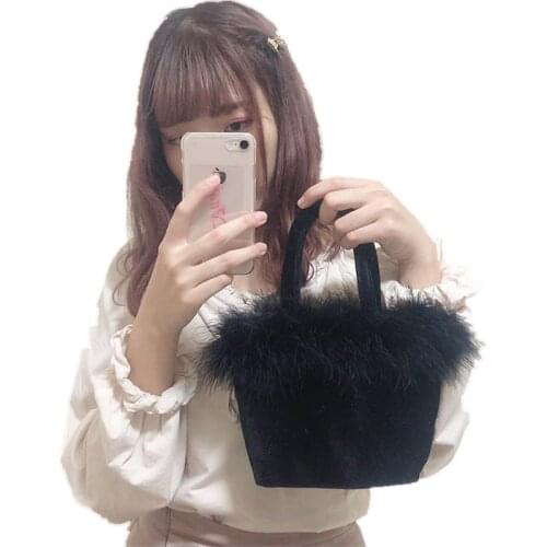 Female Bag Autumn And Winter Popular Velvet Small Bucket Bag Portable Shoulder Oblique Satchel All-match Ins Ostrich Hair Bag