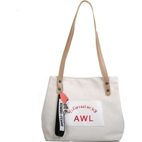 Women Tote Bag Zipper Shoulder Bag Cotton Canvas Handbag Casual Tote Female Eco Crossbody Bag Ladies Vintage Messenger Bags