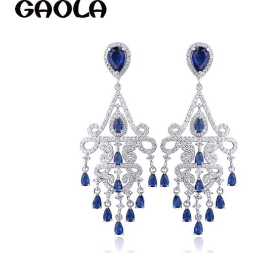 GAOLA European Blue Cubic Zirconia Dangle Earrings For Women Bridal Wedding Jewelry GLE6208