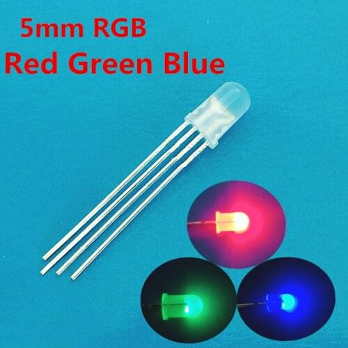 100pcs 5mm RGB Tricolor (Red Green Blue) Common Cathode LED Diode 5 mm Diffused Round Top Light Emitting Diode LED Lamp 4 Pin
