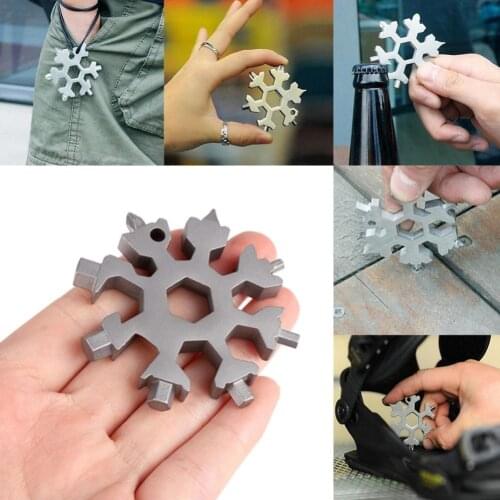 18 In 1 Gold Portable Keychain Snowflake Tool Card Multifunction Screwdriver Wrench Beer Opener Bike Hand Tools Gift For Men
