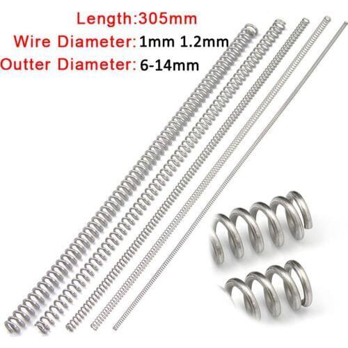 2Pcs 304 Stainless Steel Long Spring Y-type Compression Spring Wire Dia 1.0mm/1.2mm Outer Dia 6-14mm Length 305mm