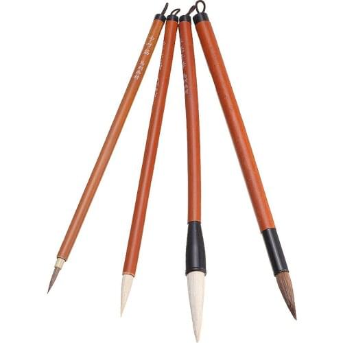 4Pcs Wolf Hair/Sheep Hair Drawing Brush Bamboo Pole Handle Chinese Painting Brushes Painting Calligraphy Writing Tool