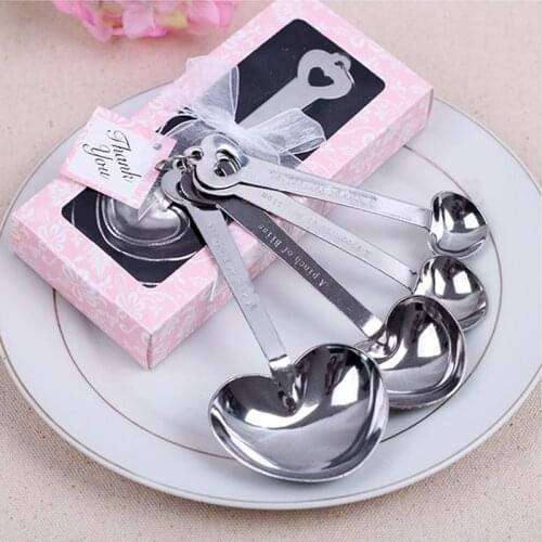 50 sets/lot Love Wedding favors of Simply Elegant Heart Shaped Stainless Steel measuring spoon in White Gift Box Free shipping