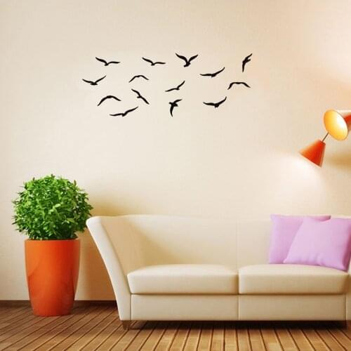57*22cm Flying Birds Wall Stickers PVC Black Small Art Decal Wall Murals Waterproof Living Room Background Removable Home Decor
