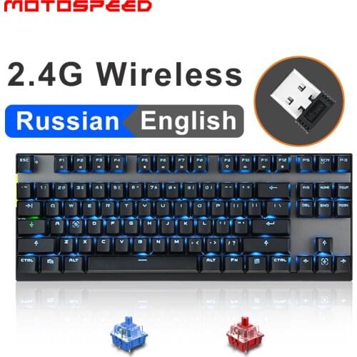 Motospeed GK82 87 Key 2.4G Wireless Mechanical Keyboard Blue Switch Gaming Keyboards For Desktop Compute Gamer Russian Mini