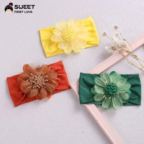 Large Flower Toddler Headbands For Girls Solid Chiffon Nylon Elastic Hair Bands For Baby Girls Headwear Hair Accessories Korea