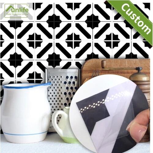 Funlife CUSTOM10/15/20/25/30cmBlack&White Self adhesive Wall Art Floor Sticker Furniture DIY Moroccan Tiles Sticker pack of 10