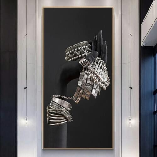 Black Hand Holding Silver Jewelry Canvas Posters And Prints Black Hands Model Canvas Paintings On the Wall Art Pictures Cuadros