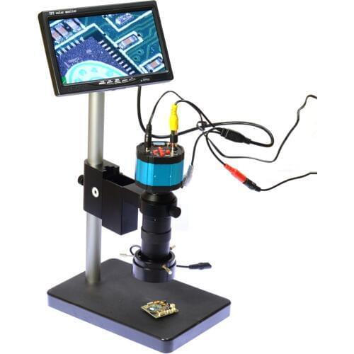 2.0MP HD 2in1 Industry Digital Microscope Camera + 7" LCD Monitor + Stand Holder + C-Mount Lens + 40 LED Ring Right