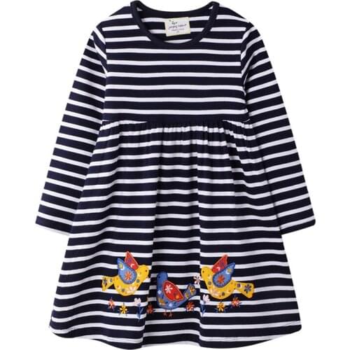 Jumping meters Dinosaur baby dresses girls autumn clothing applique animals autumn kids dresses long sleeve stripe child dress